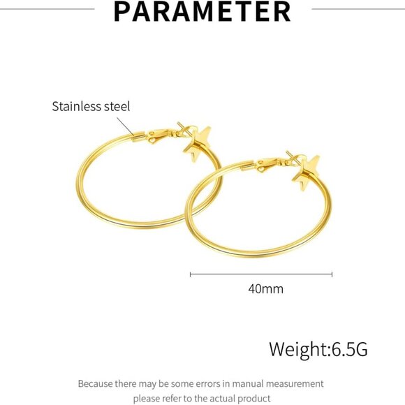 40mm Gold Plated Stainless Steel Hoop Earrings with Love Heart & Star Design, Hy - Picture 6 of 6